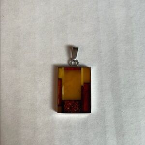 Sterling Silver Orange-Brown Color-Block Pendant